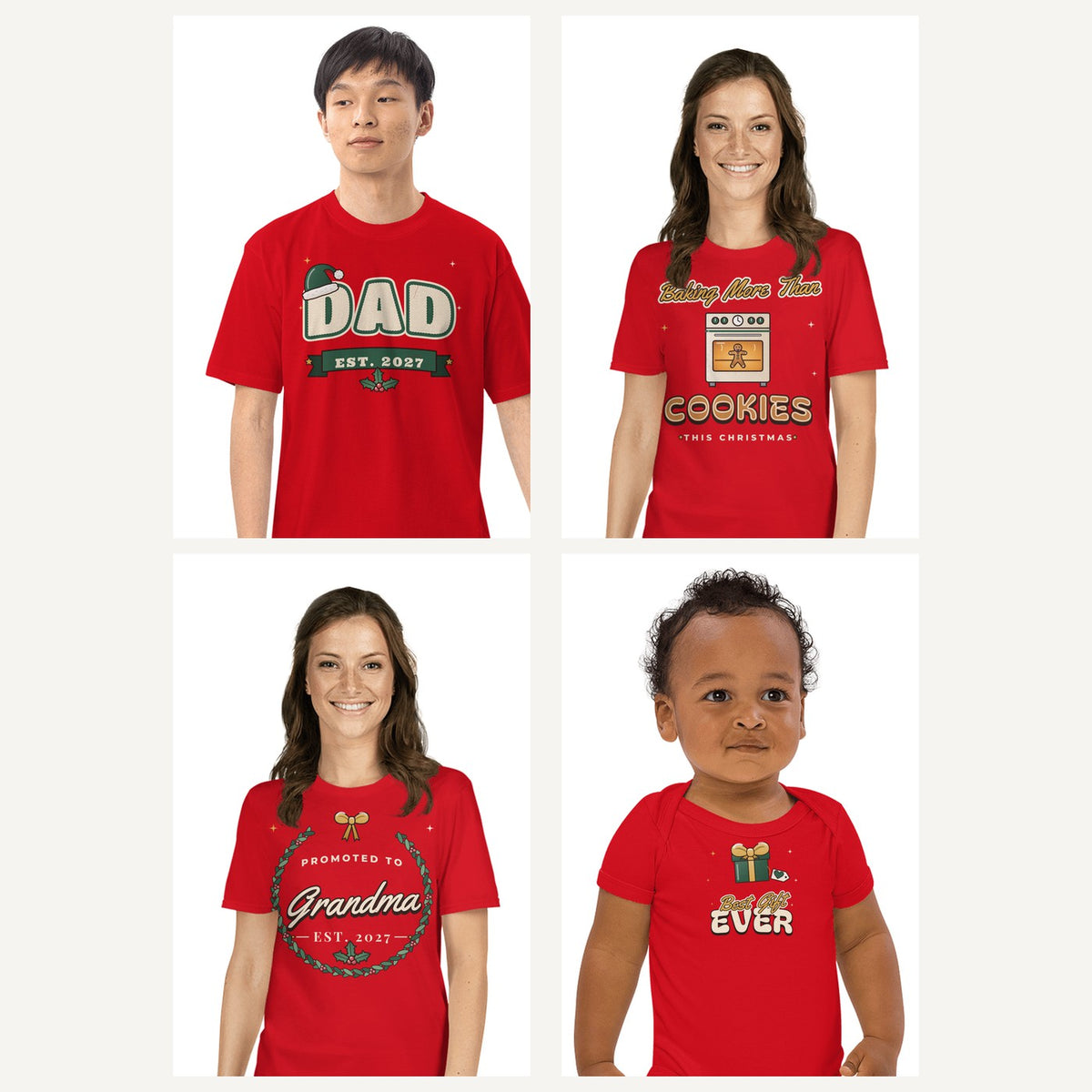 Christmas Pregnancy Reveal and Baby Shirts in Red, family set