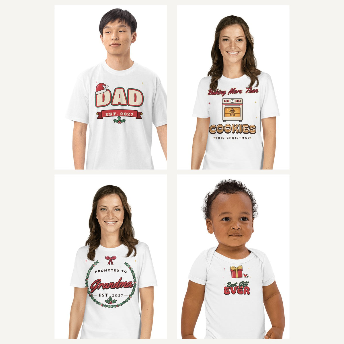 Christmas Pregnancy Reveal and Baby Shirts in White, family set