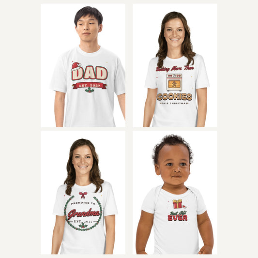 Christmas Pregnancy Reveal and Baby Shirts in White, family set