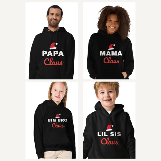 Claus Family Christmas Hoodies in Black, family set
