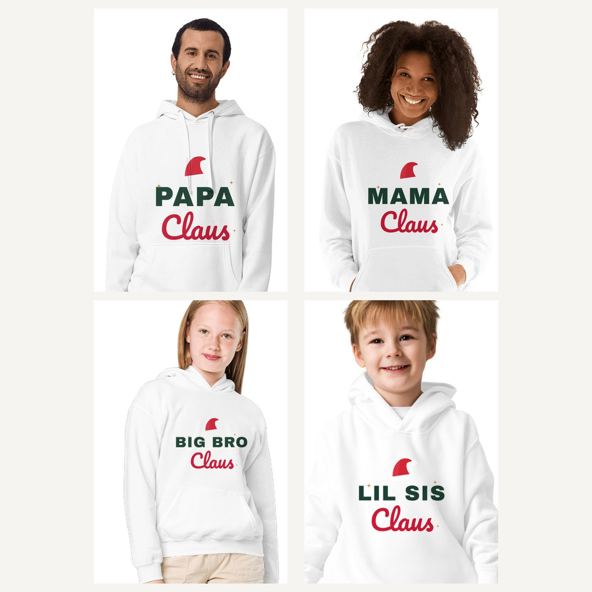 Claus Family Christmas Hoodies in White, family set