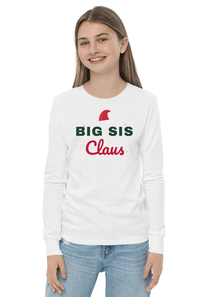 Big Sis Claus long sleeve pajama tee in White