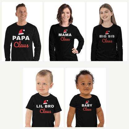 Claus Family Christmas Pajama Shirts in Black, family set