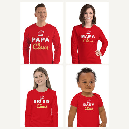 Claus Family Christmas Pajama Shirts in Red, family set