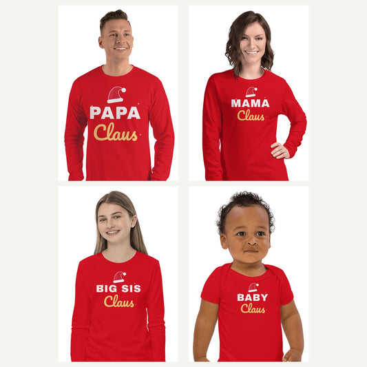 Claus Family Christmas Pajama Shirts in Red, family set