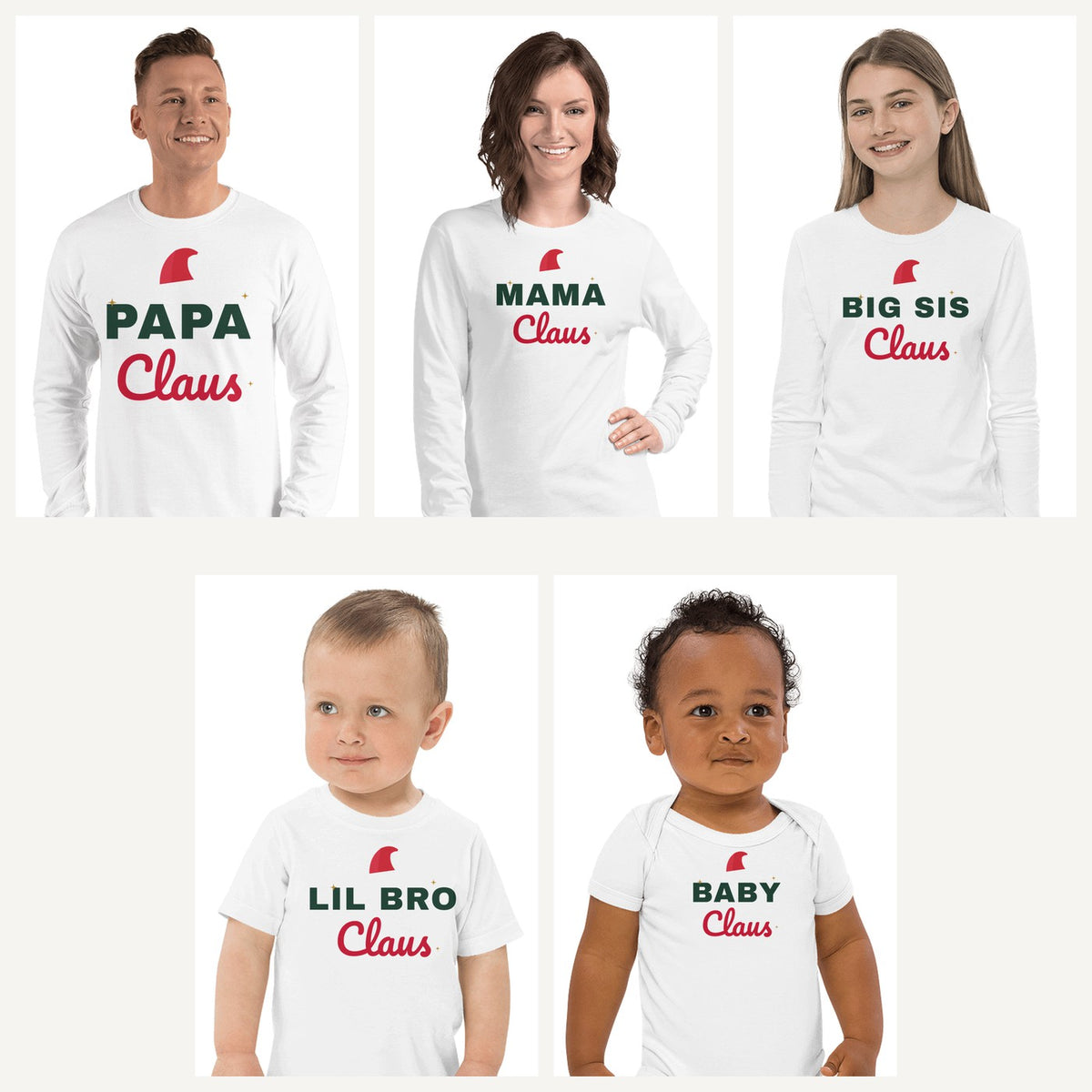 Claus Family Christmas Pajama Shirts in White, family set