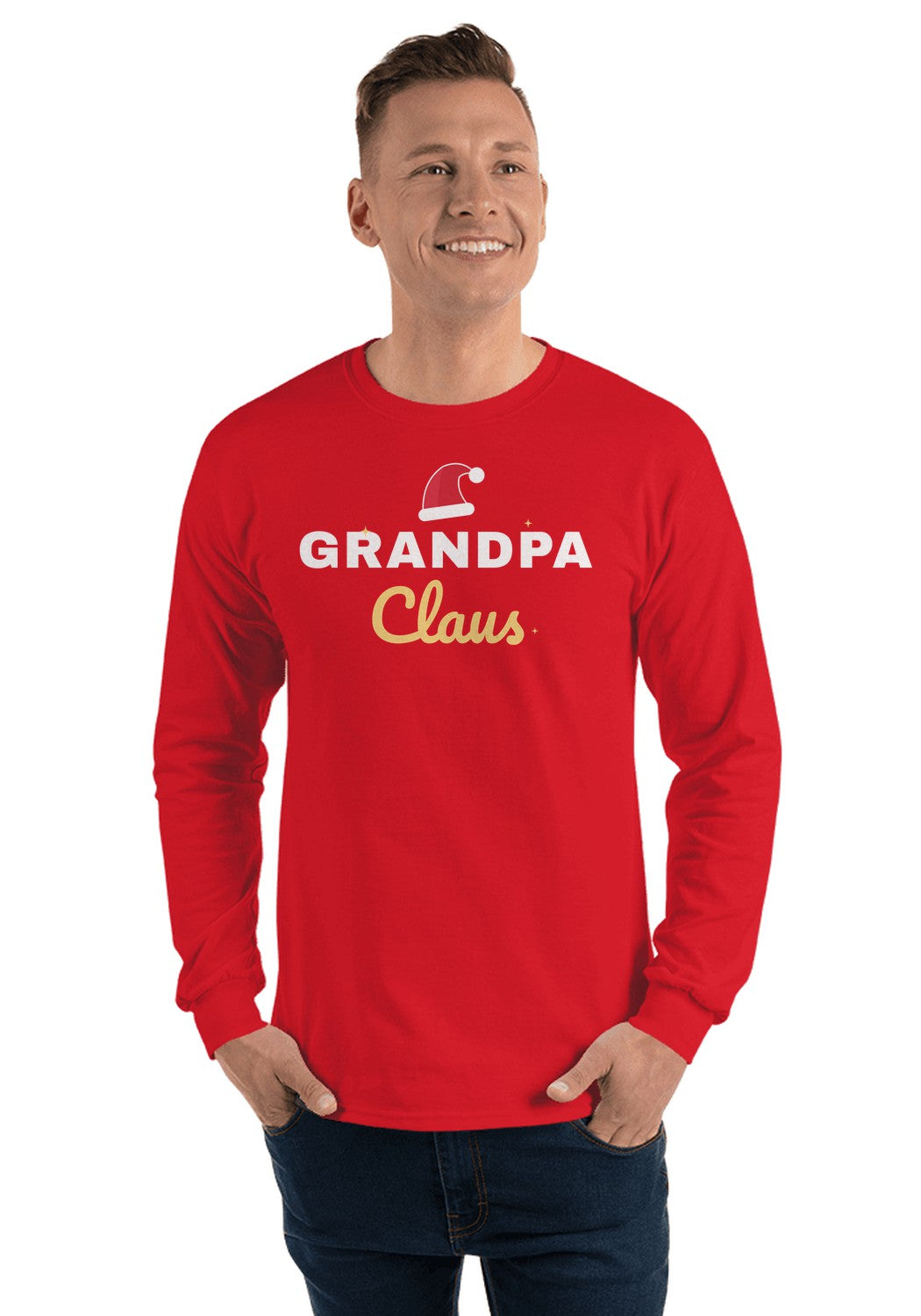 Grandpa Claus long sleeve pajama tee in Red