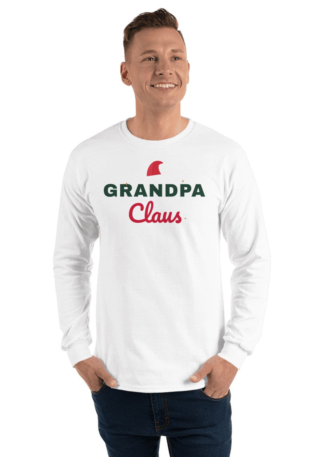Grandpa Claus long sleeve pajama tee in White
