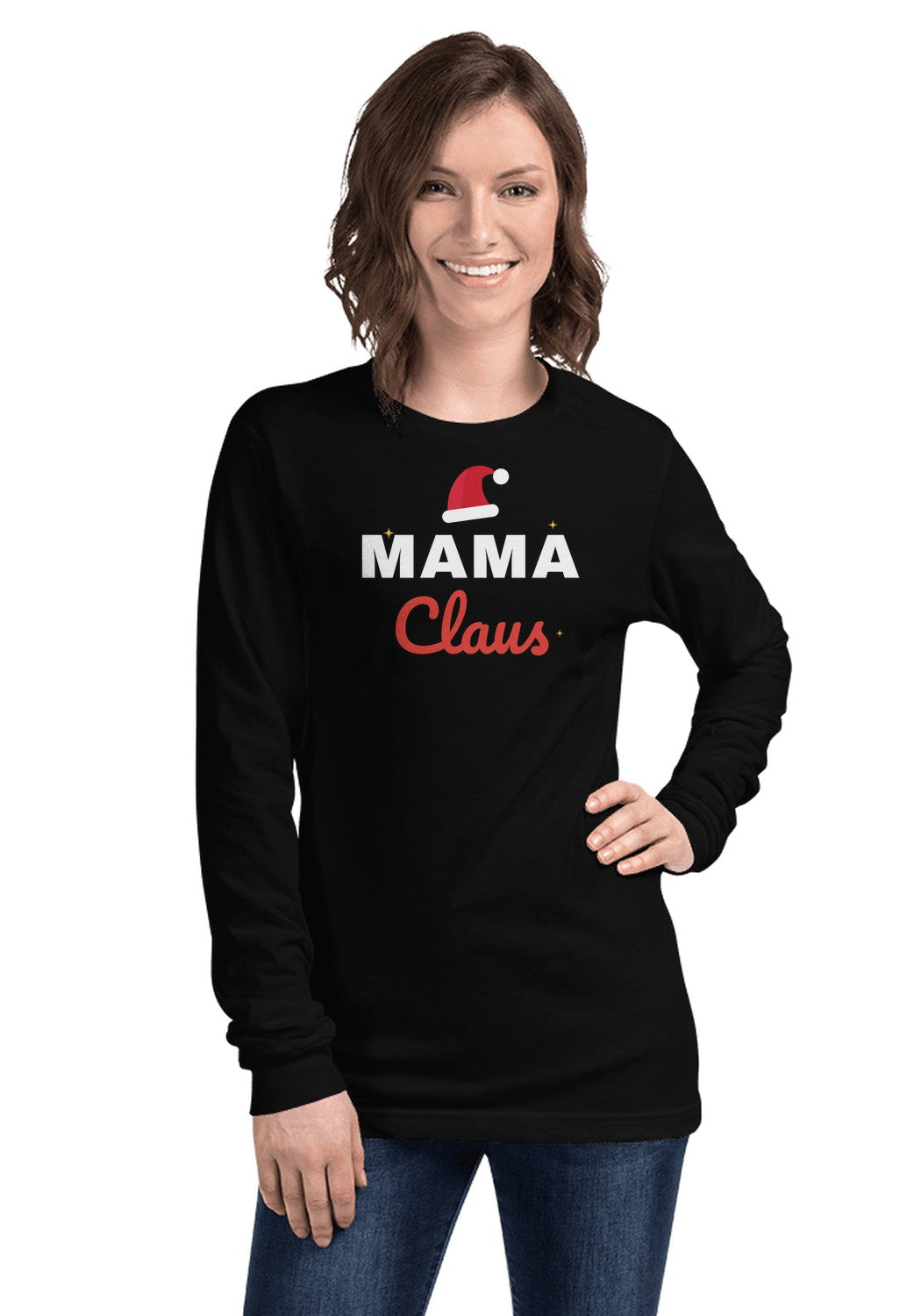 Mama Claus long sleeve pajama tee in Black