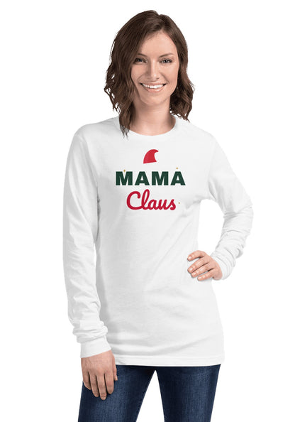 Mama Claus long sleeve pajama tee in White