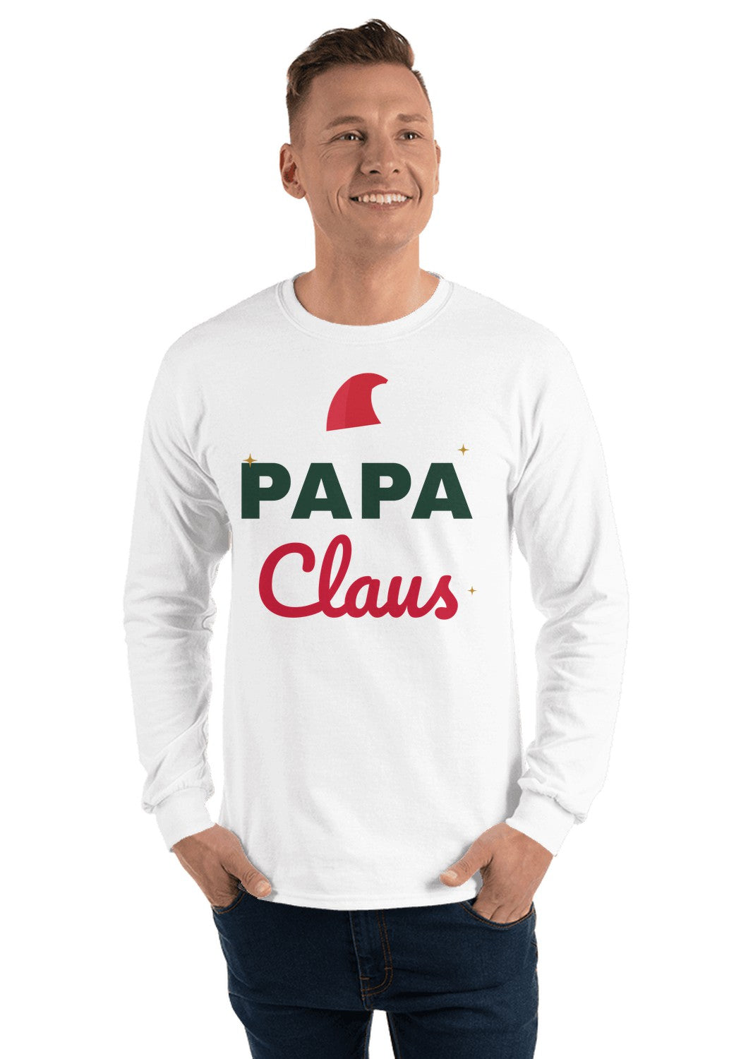Papa Claus long sleeve pajama tee in White
