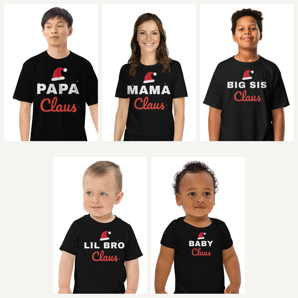 Claus Family Matching Christmas Shirts in Black, family set