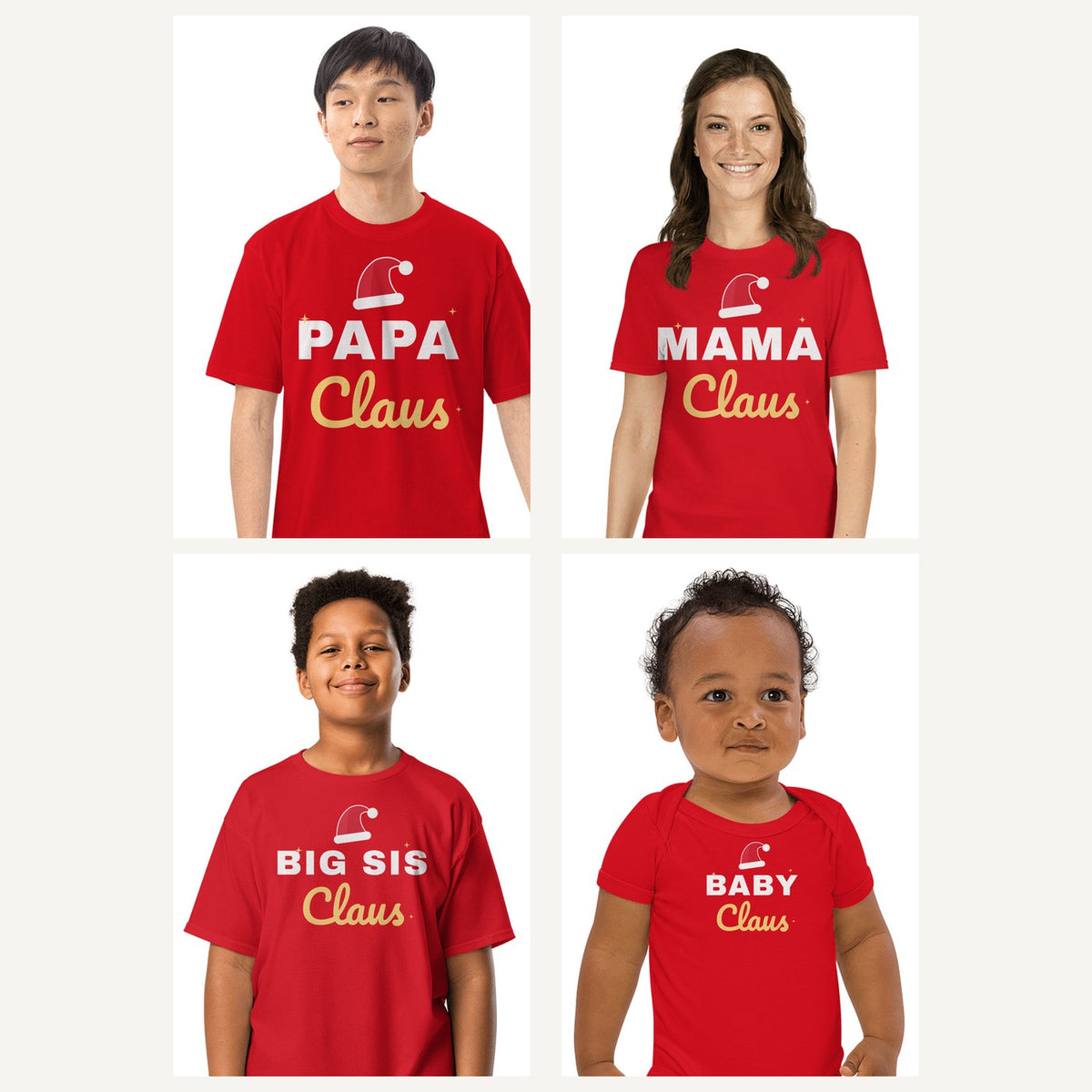 Claus Family Matching Christmas Shirts in Red, family set