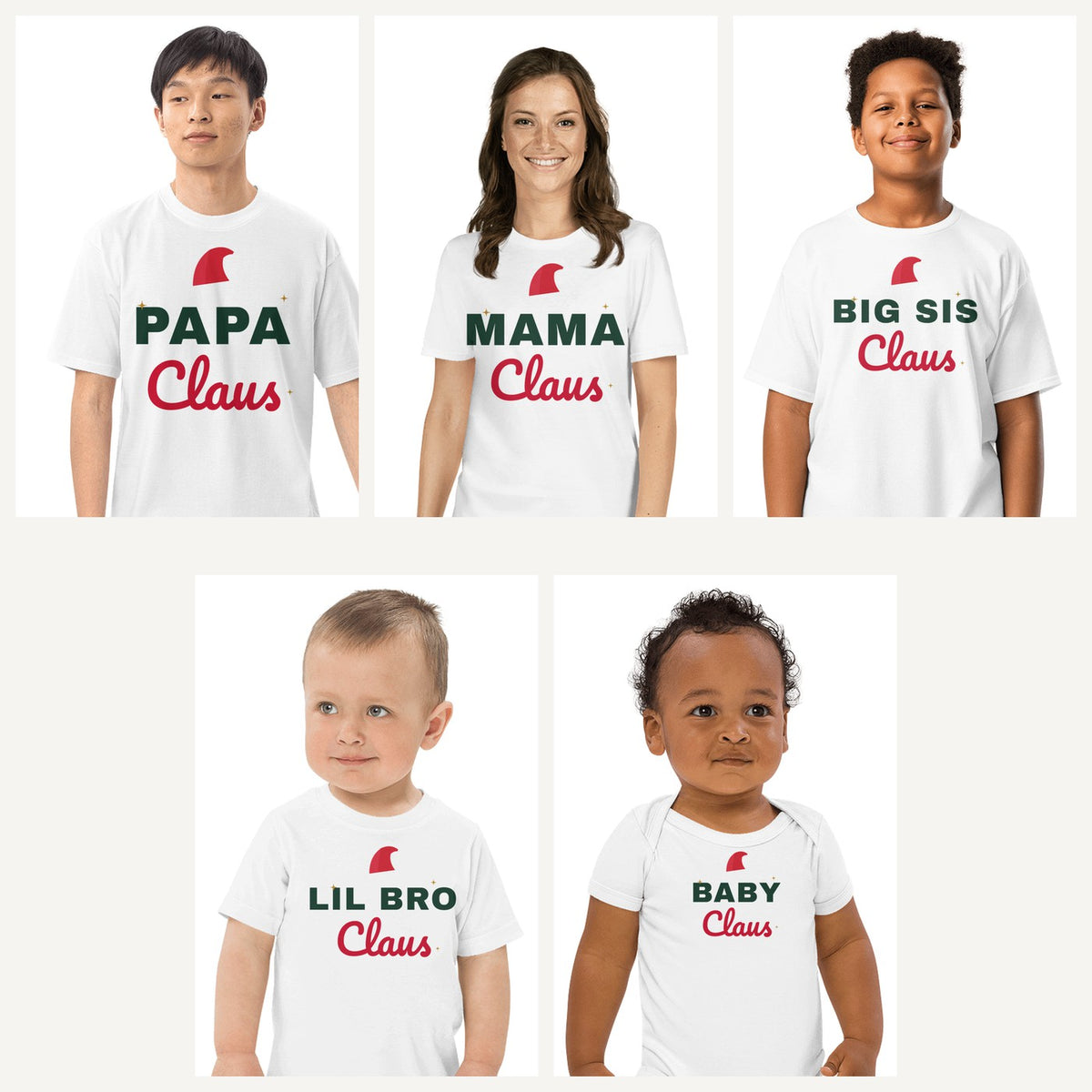 Claus Family Matching Christmas Shirts in White, family set