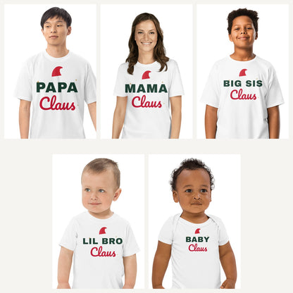 Claus Family Matching Christmas Shirts in White, family set