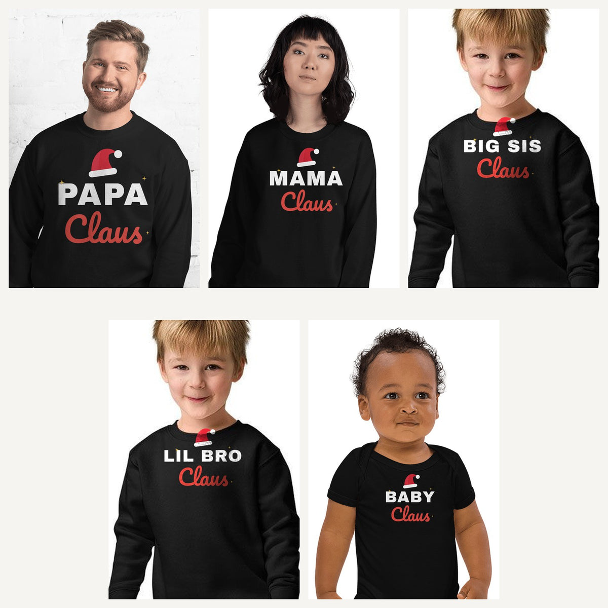 Claus Family Matching Christmas Sweatshirts in Black, family set