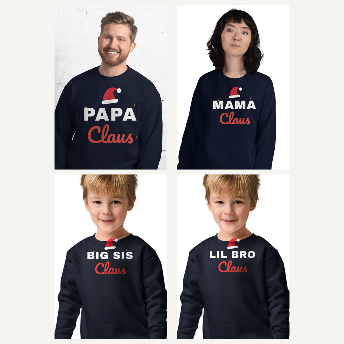 Claus Family Matching Christmas Sweatshirts in Navy, family set