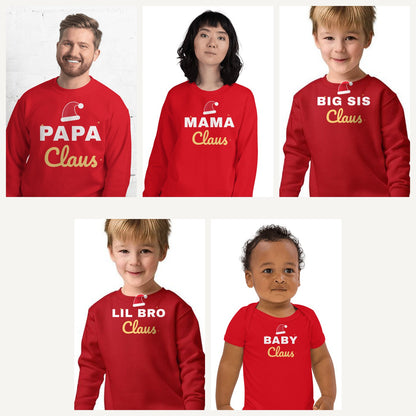 Claus Family Matching Christmas Sweatshirts in Red, family set