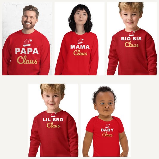 Claus Family Matching Christmas Sweatshirts in Red, family set