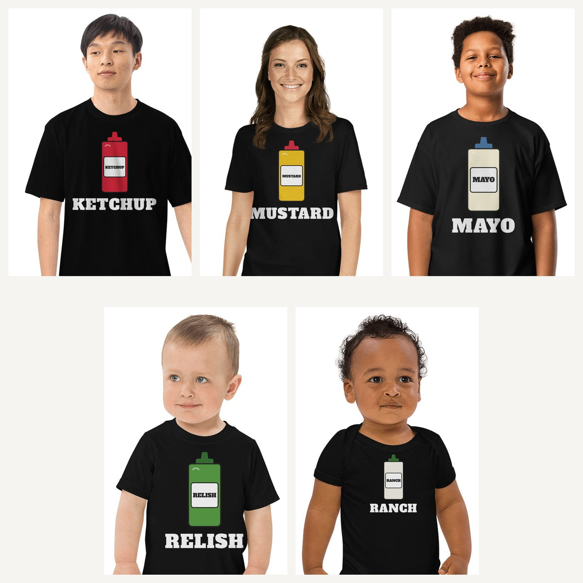 Condiment Group Halloween Costume Shirts in Black, family set