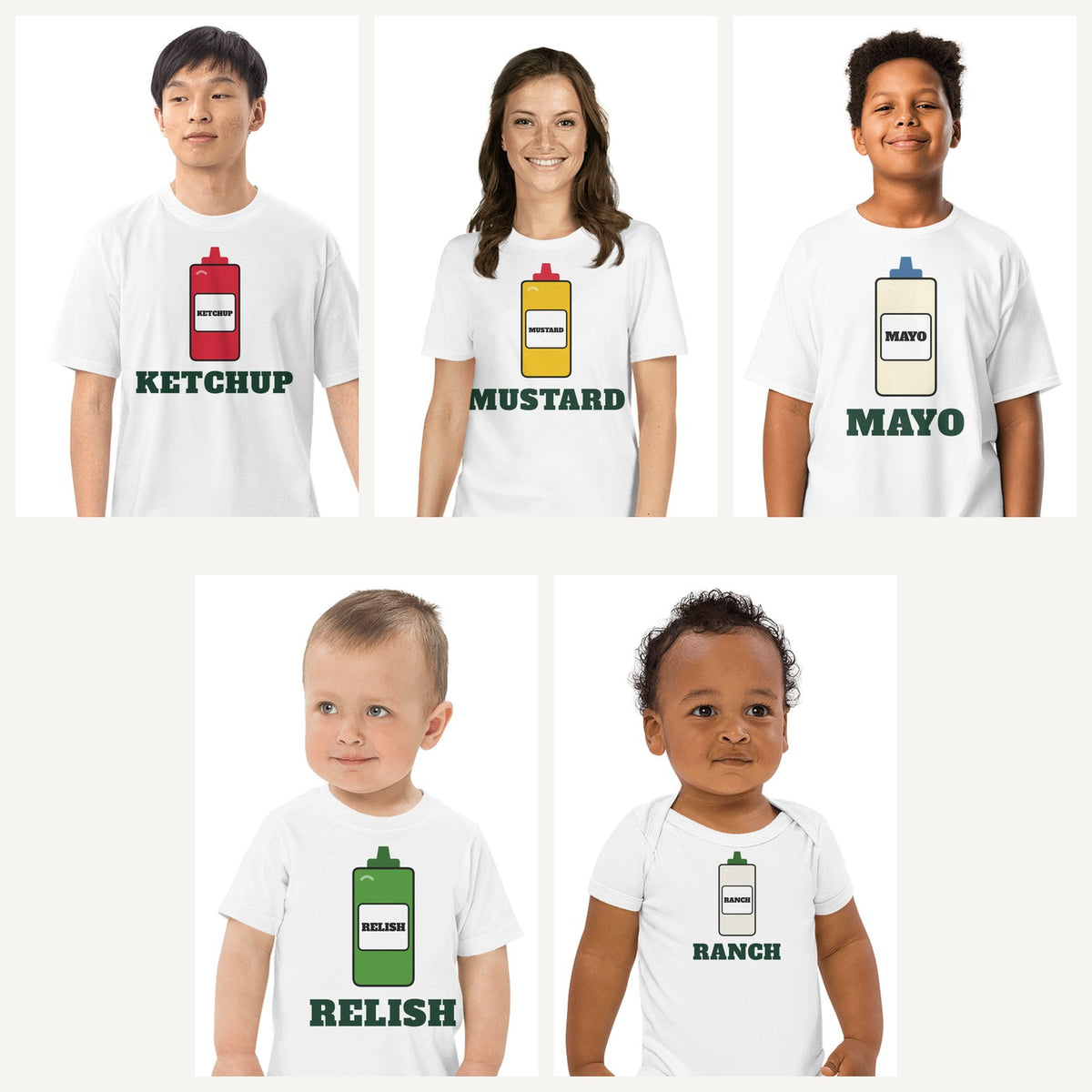Condiment Group Halloween Costume Shirts in White, family set