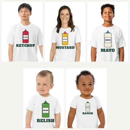 Condiment Group Halloween Costume Shirts in White, family set