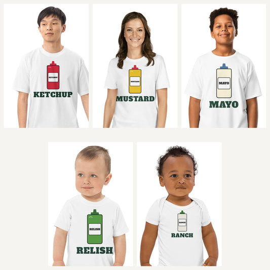 Condiment Group Halloween Costume Shirts in White, family set