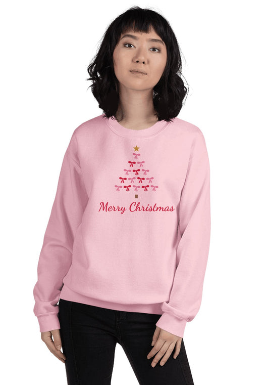 Coquette Bow Christmas Tree Sweatshirt in Light Pink