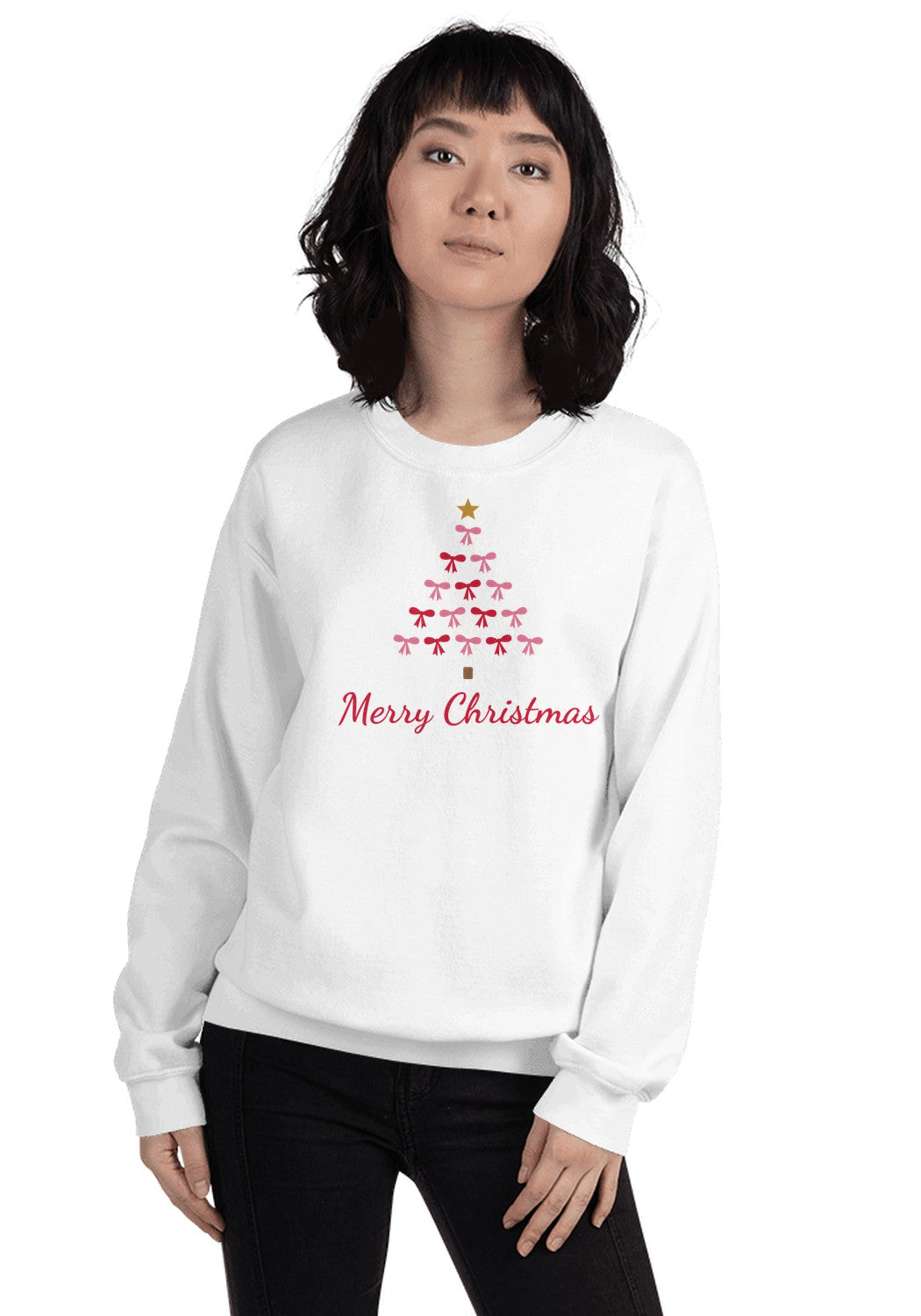 Coquette Bow Christmas Tree Sweatshirt in White