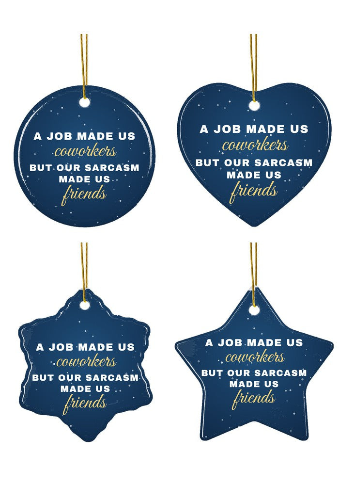 Coworker Christmas ornament in circle, heart, snowflake and star