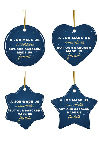 Coworker Christmas ornament in circle, heart, snowflake and star