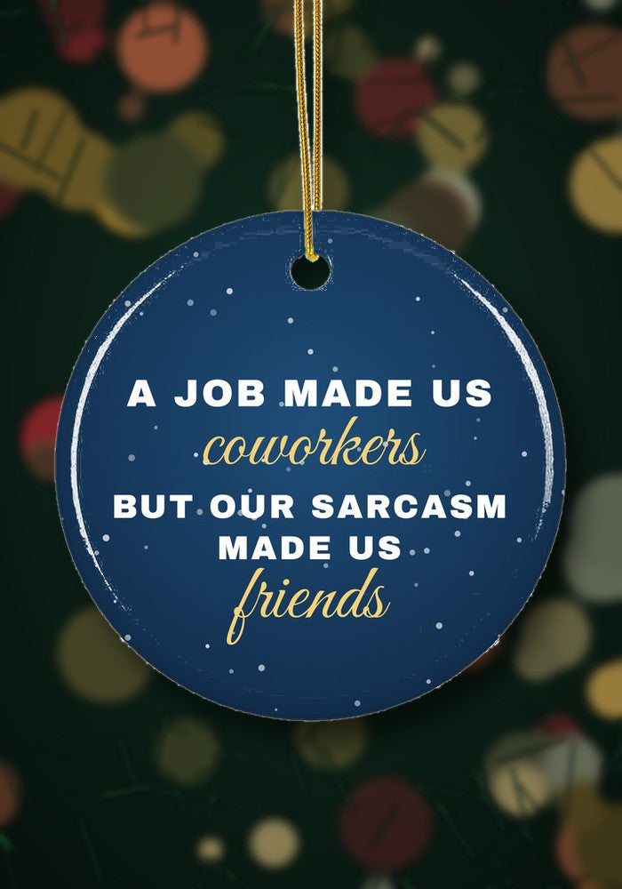 Coworker Christmas ornament hanging on a Christmas tree