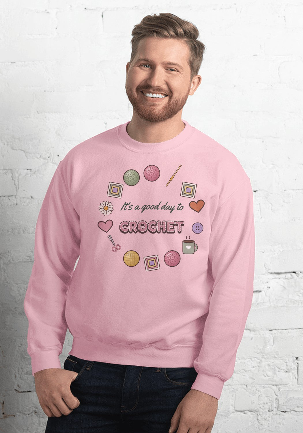 It's a Good Day to Crochet sweatshirt in Light Pink