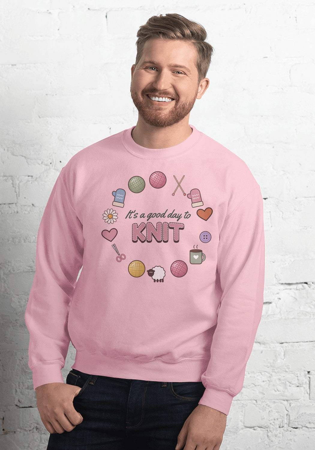 It's a Good Day to Knit sweatshirt in Light Pink