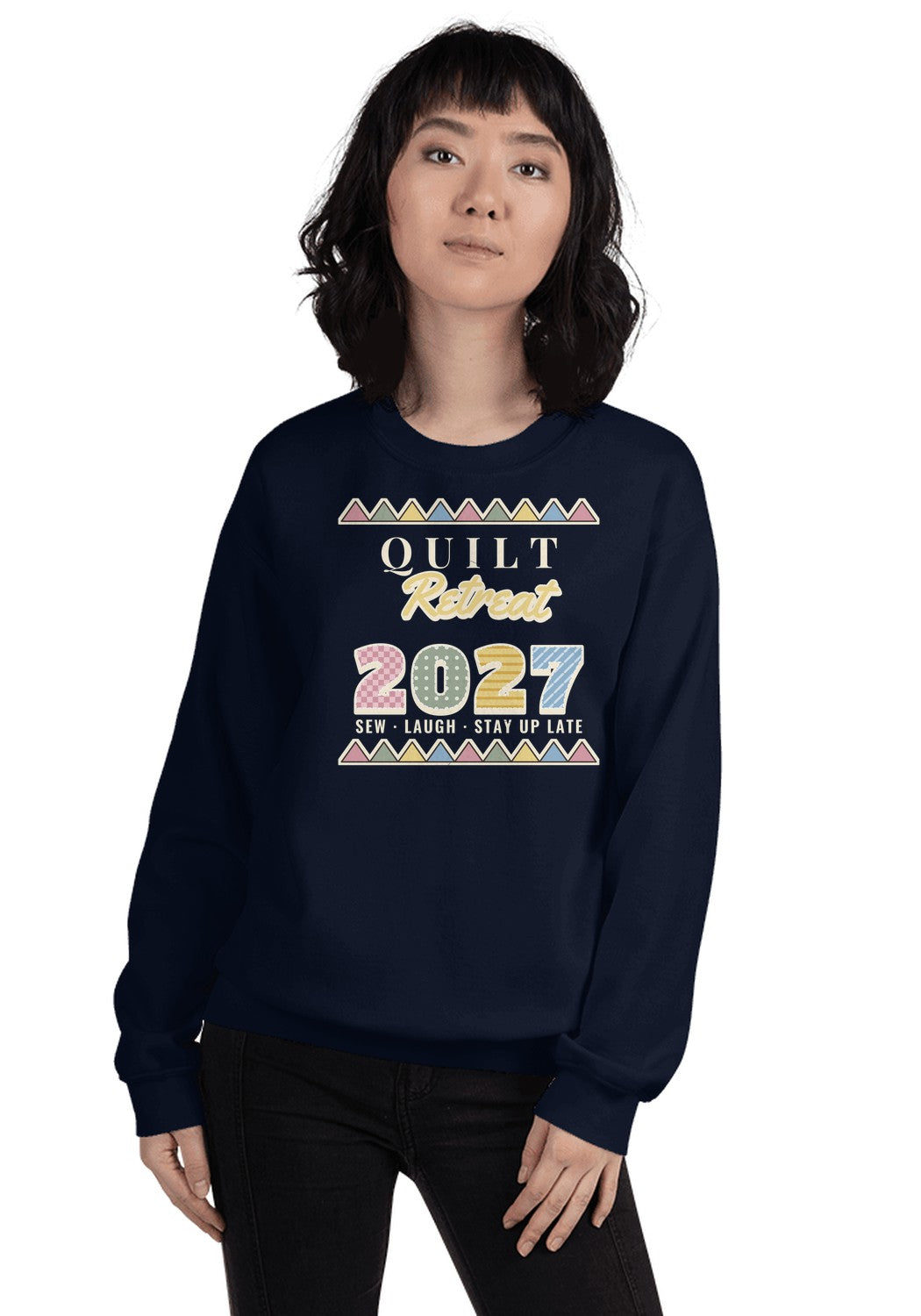 Quilt Retreat 2027 sweatshirt in Navy