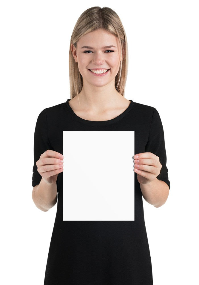Custom poster print, 8x10 in, held by a model to show size