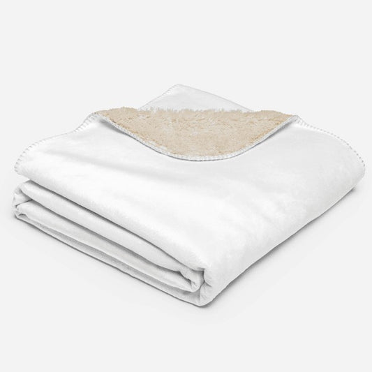 Custom sherpa photo blanket, folded to show the sherpa back