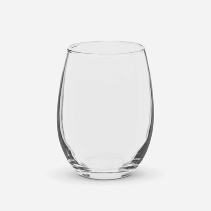 Custom stemless wine glass, close-up