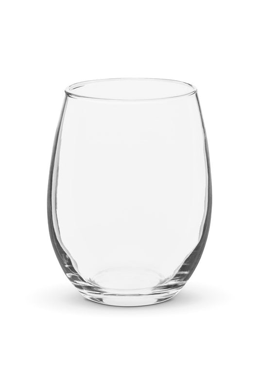 Custom stemless wine glass, 15 oz