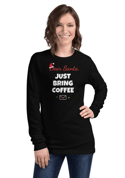 Dear Santa, Just Bring Coffee long sleeve pajama tee in Black