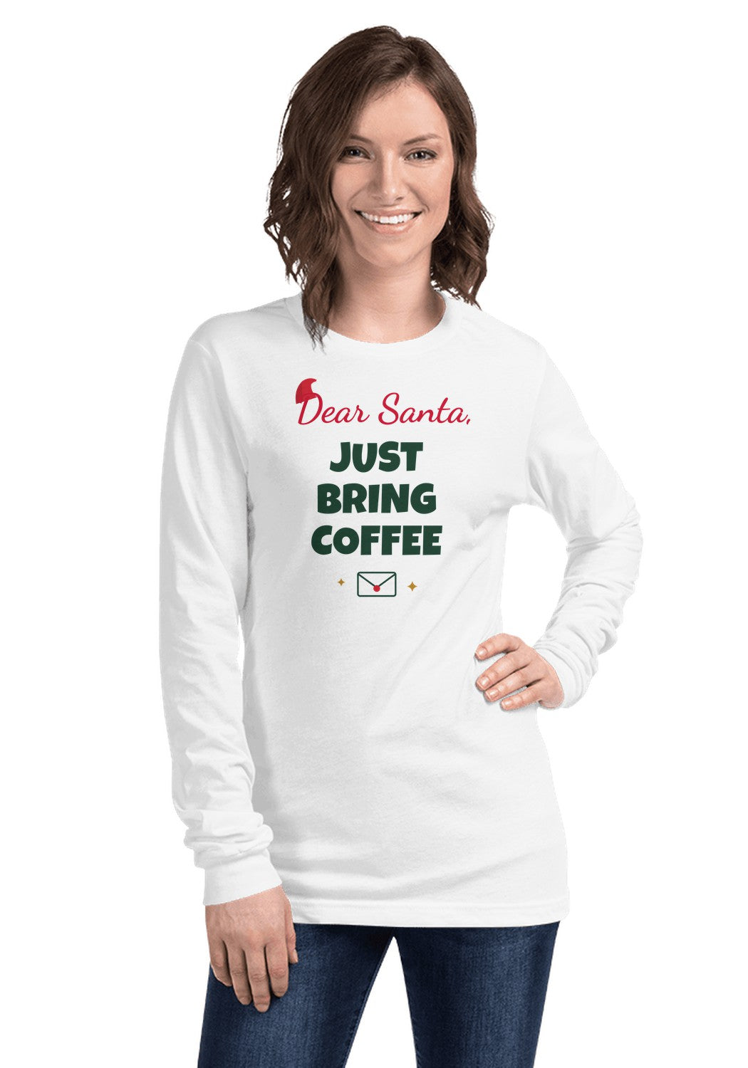 Dear Santa, Just Bring Coffee long sleeve pajama tee in White