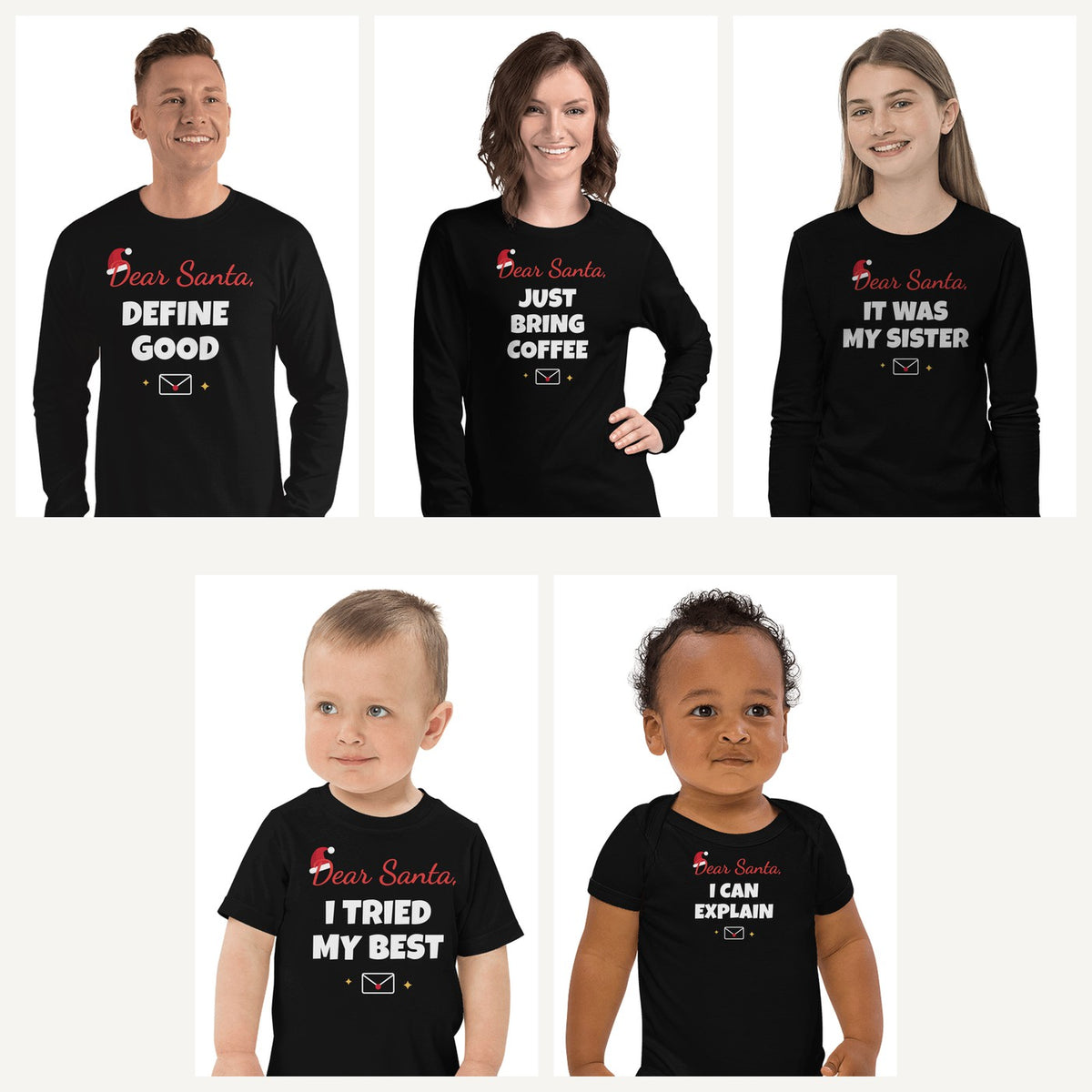 Dear Santa Christmas Pajama Shirts in Black, family set