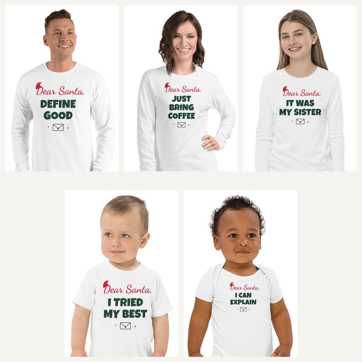 Dear Santa Christmas Pajama Shirts in White, family set