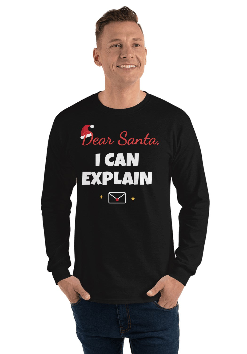 Dear Santa, I Can Explain long sleeve pajama tee in Black