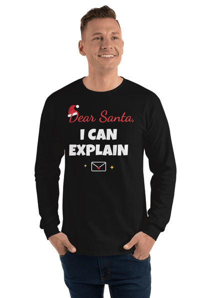 Dear Santa, I Can Explain long sleeve pajama tee in Black