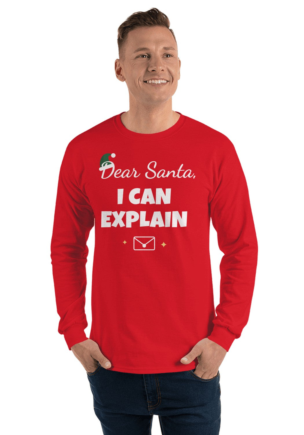 Dear Santa, I Can Explain long sleeve pajama tee in Red