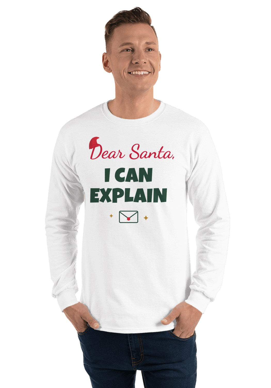 Dear Santa, I Can Explain long sleeve pajama tee in White
