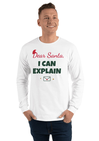 Dear Santa, I Can Explain long sleeve pajama tee in White