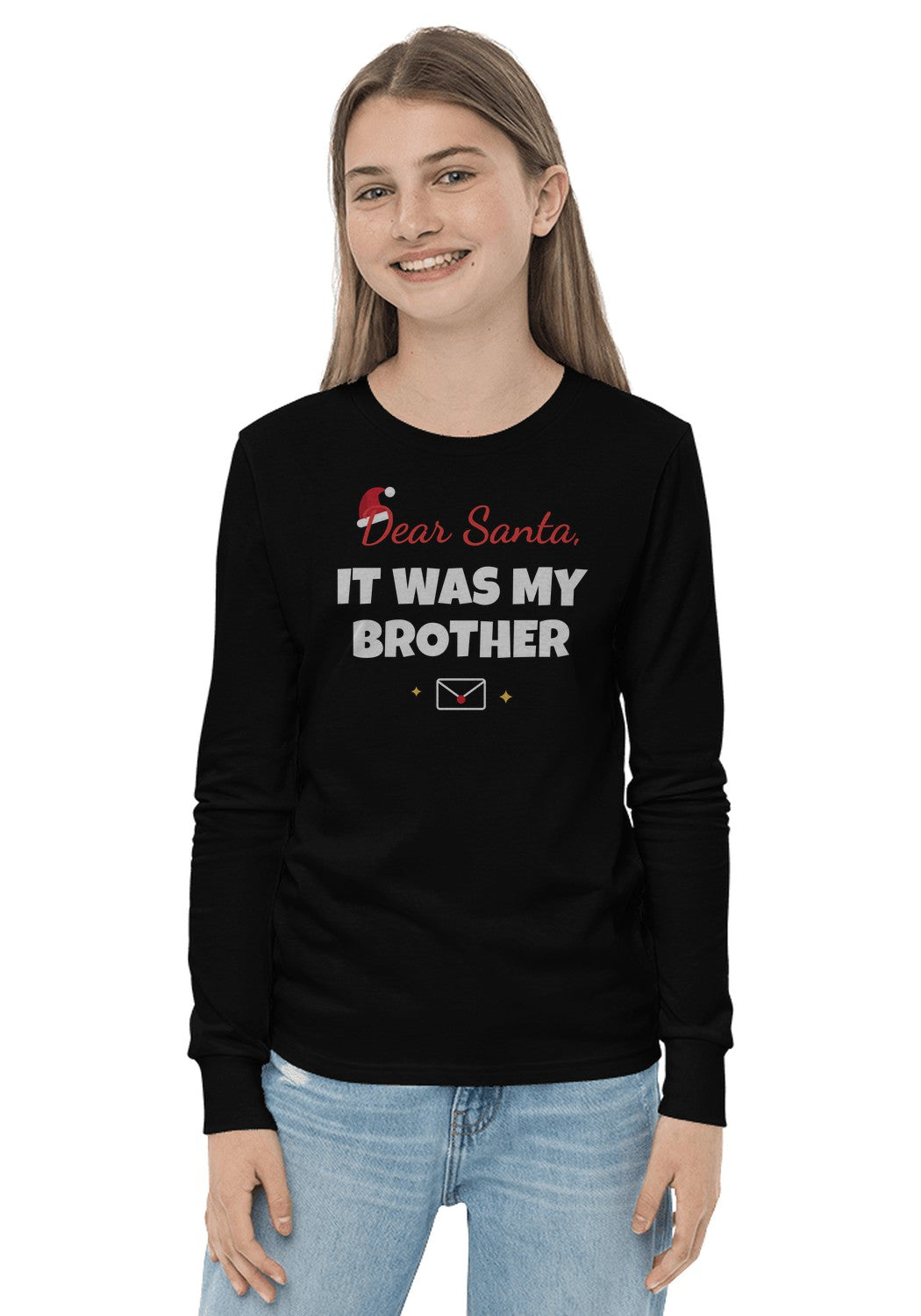 Dear Santa, It Was My Brother long sleeve pajama tee in Black