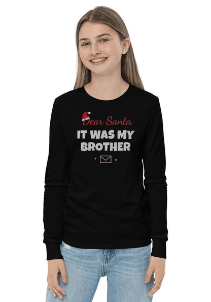 Dear Santa, It Was My Brother long sleeve pajama tee in Black